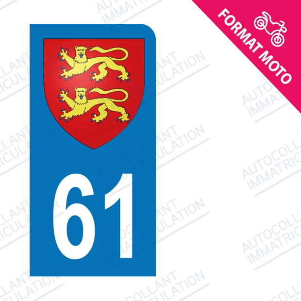 Moto - Sticker immatriculation 61 - Blason Normand new