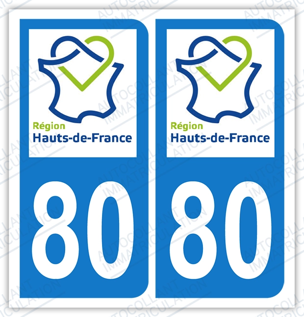 Auto - Sticker immatriculation 80 - Nouvelle région Hauts-de-France