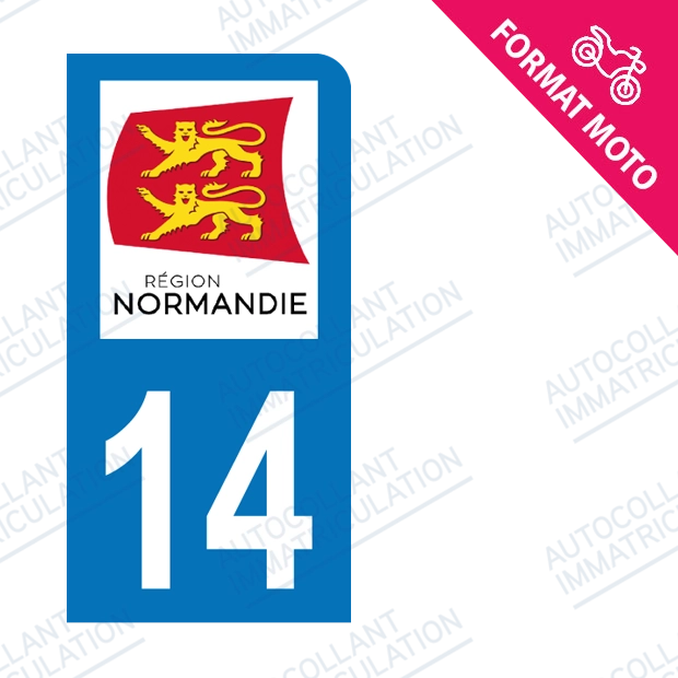 Moto - Sticker immatriculation 14 - Nouvelle région Normandie new