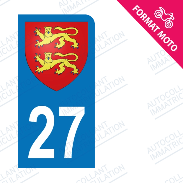 Moto - Sticker immatriculation 27 - Blason Normandie new