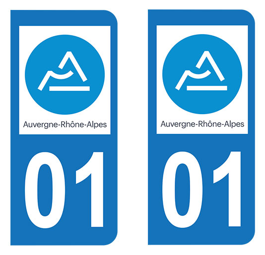 Autocollant immatriculation 01 - Ain - Nouvelle région Auvergne Rhône Alpes