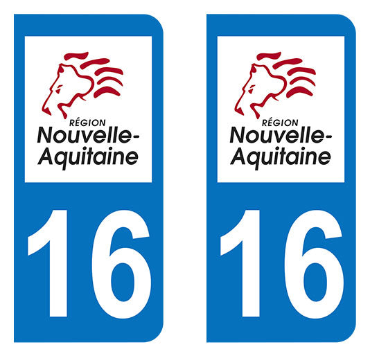 Sticker immatriculation 16 - Nouvelle Aquitaine