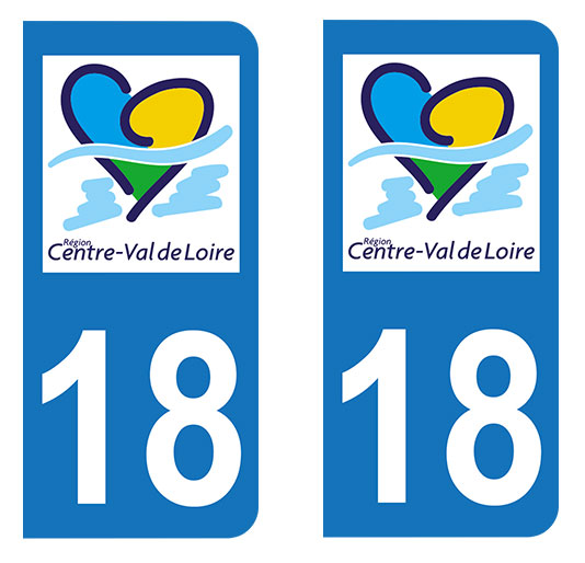 Autocollant plaque immatriculation 18 - Centre - Val de Loire