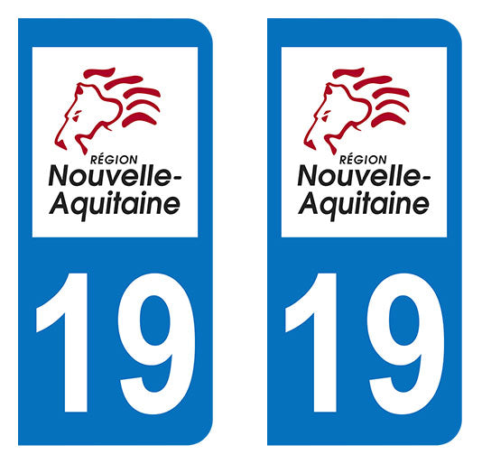 Sticker immatriculation 19 - Nouvelle Aquitaine
