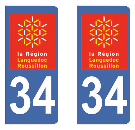Sticker plaque immatriculation département 34 Hérault