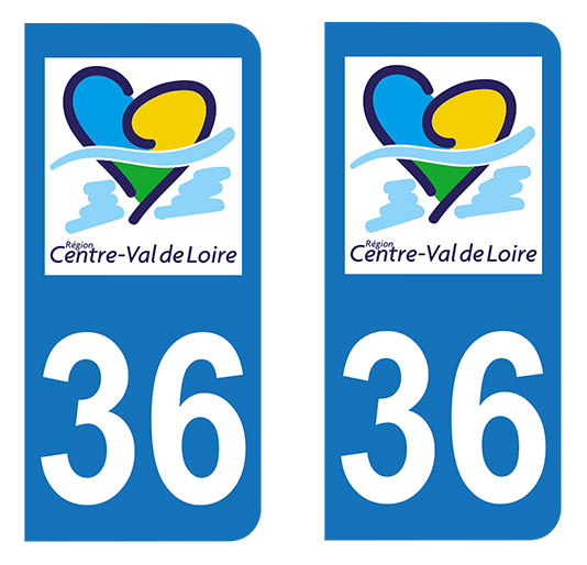 Autocollant plaque immatriculation 36 - Centre - Val de Loire