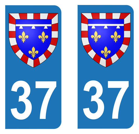 Sticker du blason du département 37 Indre-et-Loire pour plaque  d'immatriculation