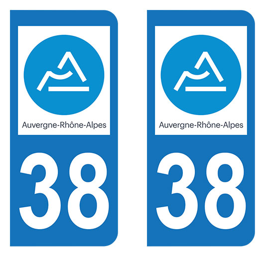 Sticker immatriculation 38 - Nouvelle région Auvergne Rhône Alpes