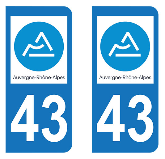 Sticker immatriculation 43 - Haute loire - Nouvelle région Auvergne Rhône Alpes