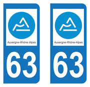 Sticker immatriculation 63 - Puy de Dôme - Nouvelle région Auvergne Rhône Alpes