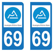 Sticker immatriculation 69 - Rhône - Nouvelle région Auvergne Rhône Alpes