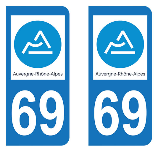 Sticker immatriculation 69 - Rhône - Nouvelle région Auvergne Rhône Alpes