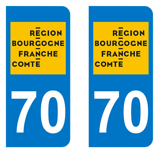Sticker immatriculation 70 - Nouvelle région Bourgogne Franche-Comté