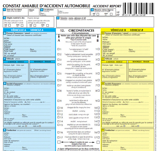 Constat amiable d'accident