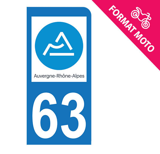 Sticker immatriculation 63 - Puy de Dôme - Nouvelle région Auvergne Rhône Alpes